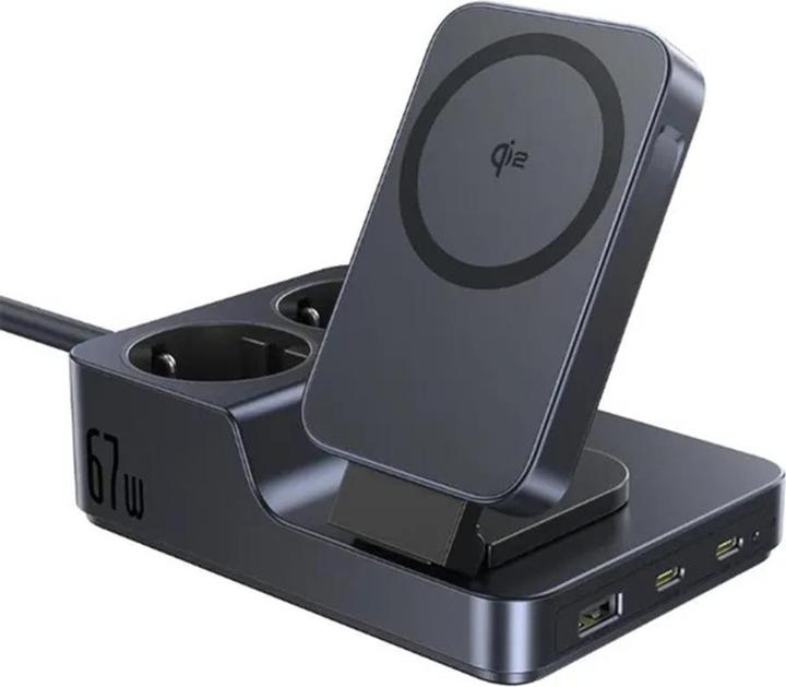 Baseus Stacja ładująca NOMOS ND11 67W 6w1 bezprzewodowa z dwoma gniazdami AC - czarna
