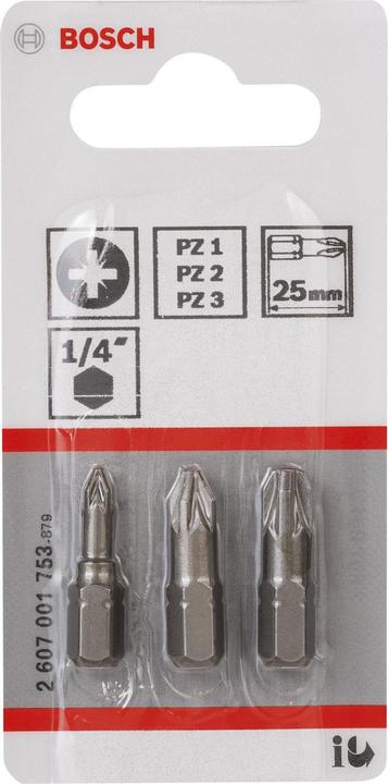 Produktbild Bosch Professional Zubehör Schrauberbit-Set, Extra Hard, 3-tlg., PZ1, PZ2, PZ3, 25 mm (Kreuz Pozidriv PZ)
