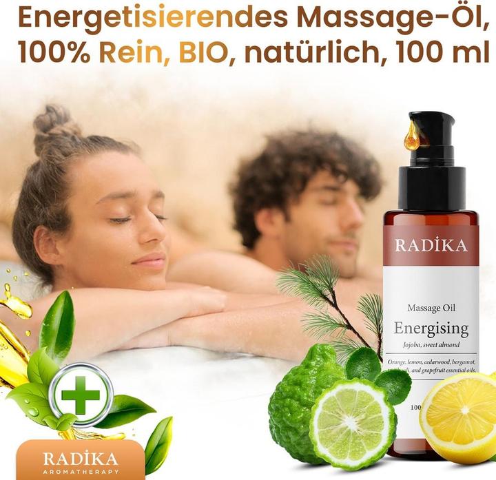 Productafbeelding Radika Massageöl, Energetisierendes Massage-Öl, 100% Rein, BIO, natürlich, 100 ml (100 ml)