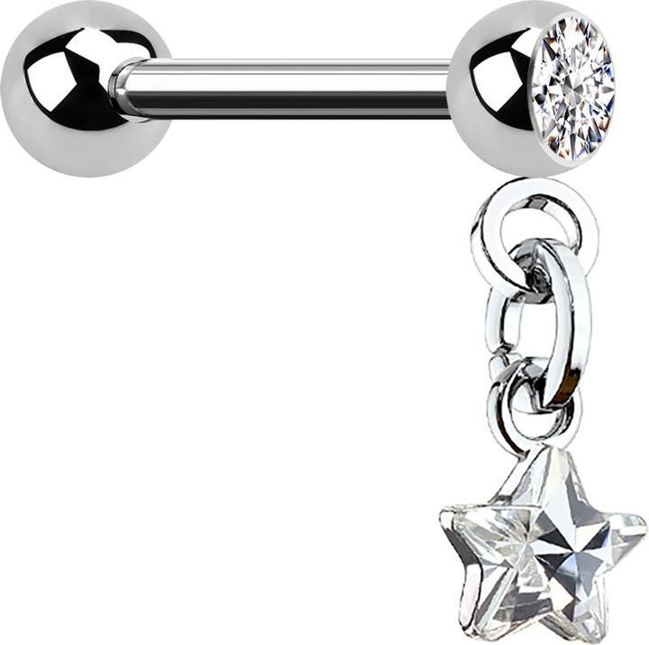 Produktbild Star Piercing Micro Barbell silber mit Kugel und Anhänger Kristallstern silber (Messing, Chirurgenstahl 316L)