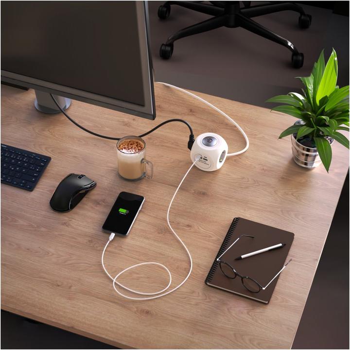 Actual product image Hama Socket cube (3x, CEE 7/3, USB-A, USB-C, 1.40 m)