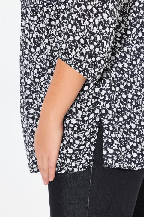 Produktbild Ulla Popken Bluse, A-Linie, Smok-Einsatz, farbiges Minimalmuster (46, 48)