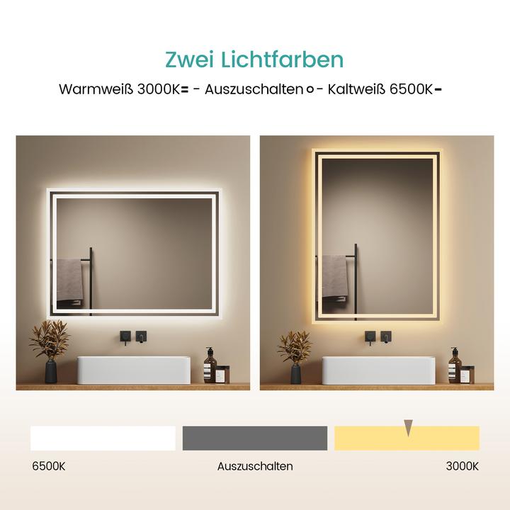 Actual product image Emke Bathroom Mirror With Lighting 80*60cm,Fog-Free, 3000K/6500K,Bouton Switch