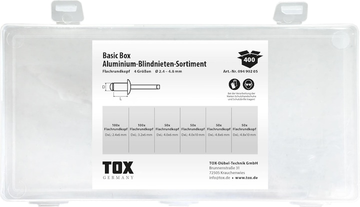 Immagine prodotto Tox Rivetti ciechi in scatola Basic - Assortimento 400 pezzi.