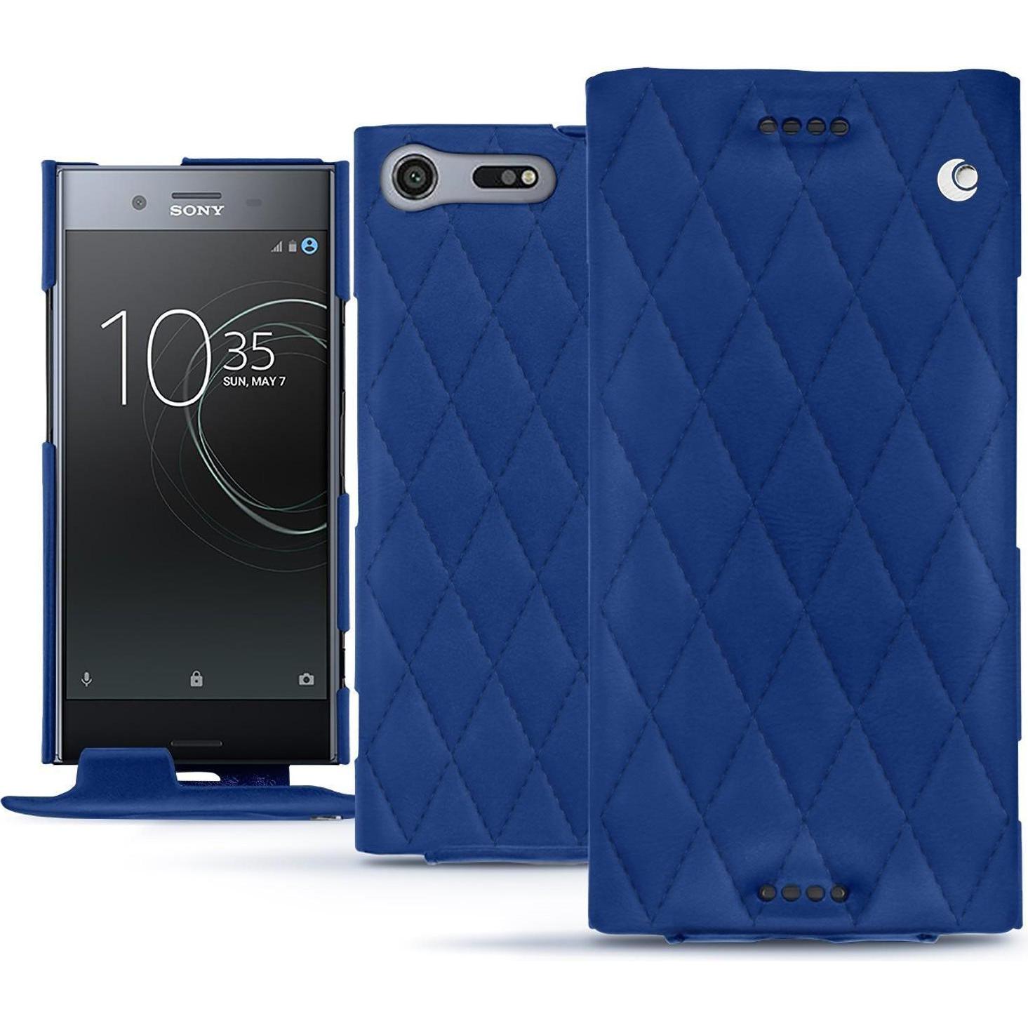 Noreve Lederschutzhülle vertikal (Sony Xperia XZ Premium), Smartphone Hülle, Blau