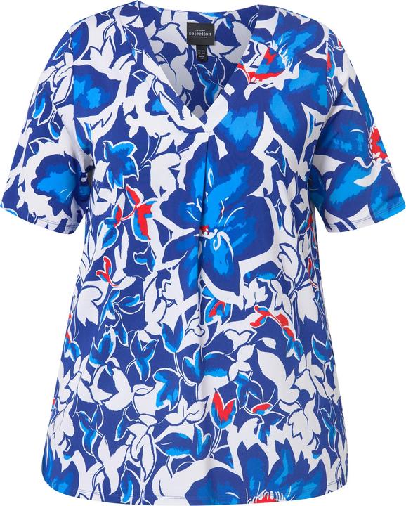Produktbild Ulla Popken Slinkyshirt, Blüten, Classic, V-Ausschnitt, Halbarm (58)