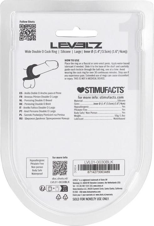 Actual product image Shots Wide Double O Silicone Cockring - L - Black (6 cm)