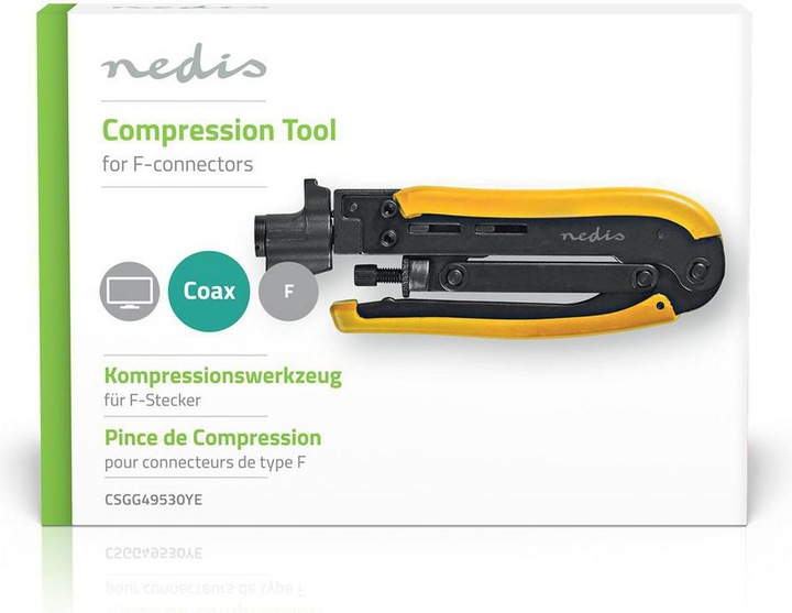Produktbild Nedis Kompressionszange F-Stecker RG58, RG59, RG6, RG7, RG11 Gehärteter Stahl Schwarz/Gelb (20 mm)