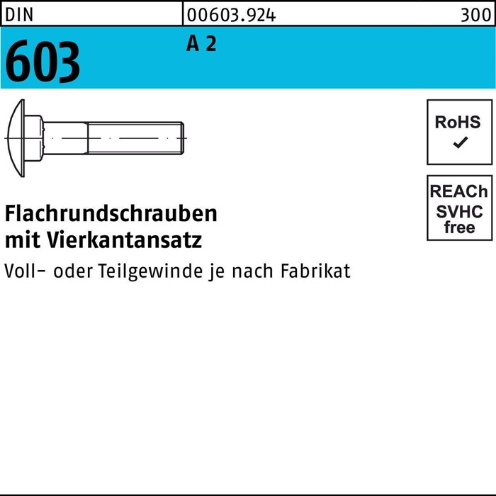 Produktbild Flachrundschraube DIN 603 m.Vierkantansatz M 6 x 45 A 2 (100 Schrauben pro Stück)