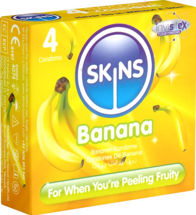 Skins Bangin' Banana» 4 Kondome mit feinem Bananenaroma - ohne Latexgeruch (4 Stk.)