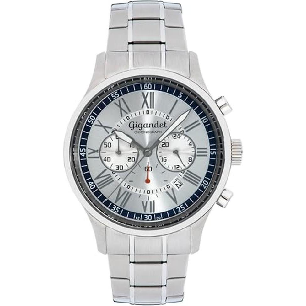 Gigandet, Orologio da polso, Elegantes analoges Chronographenarmbanduhr mit 50 m wasserdicht und 24-Stunden-Zähler, Argento