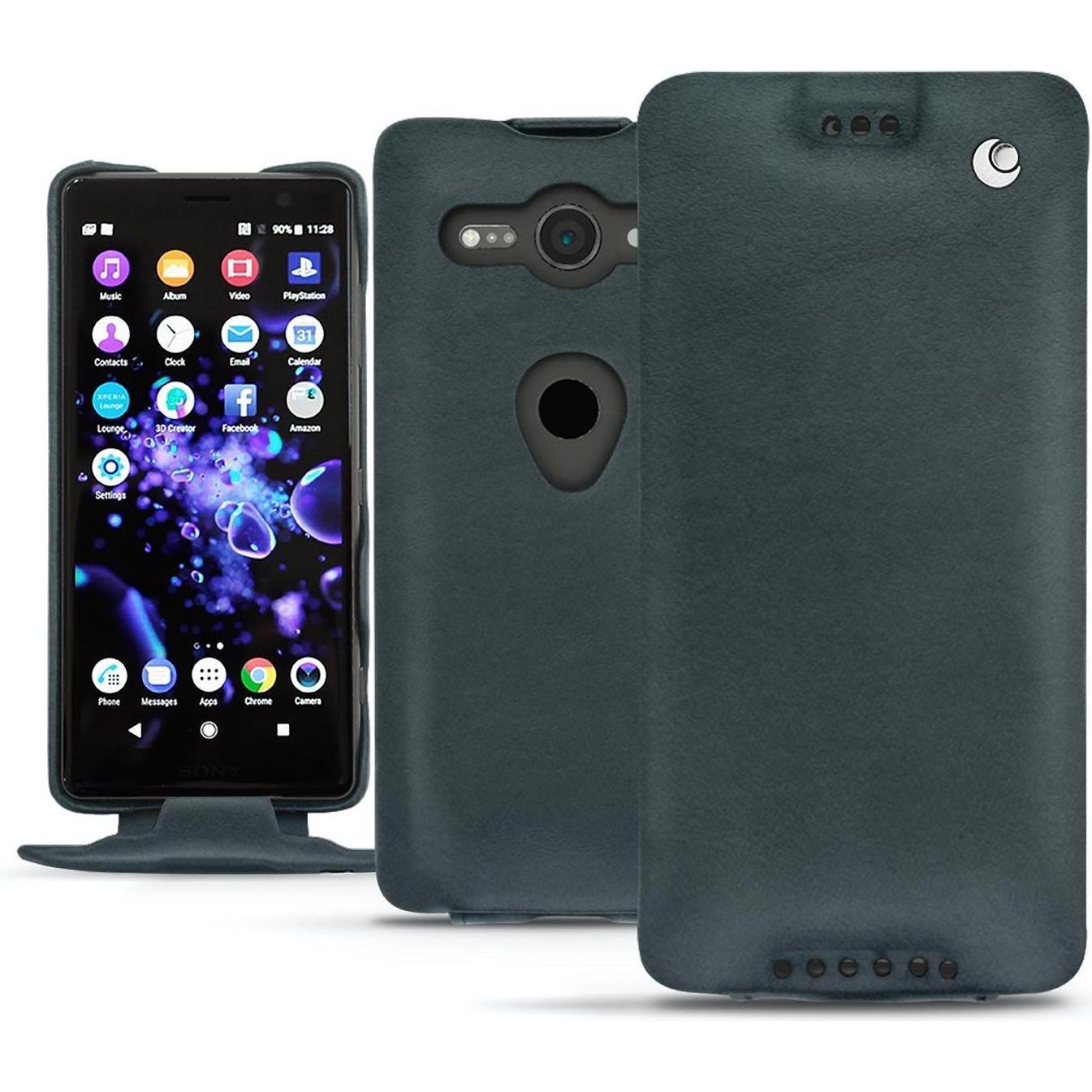 Noreve Lederschutzhülle vertikal (Sony Xperia XZ2 Compact), Smartphone Hülle, Blau