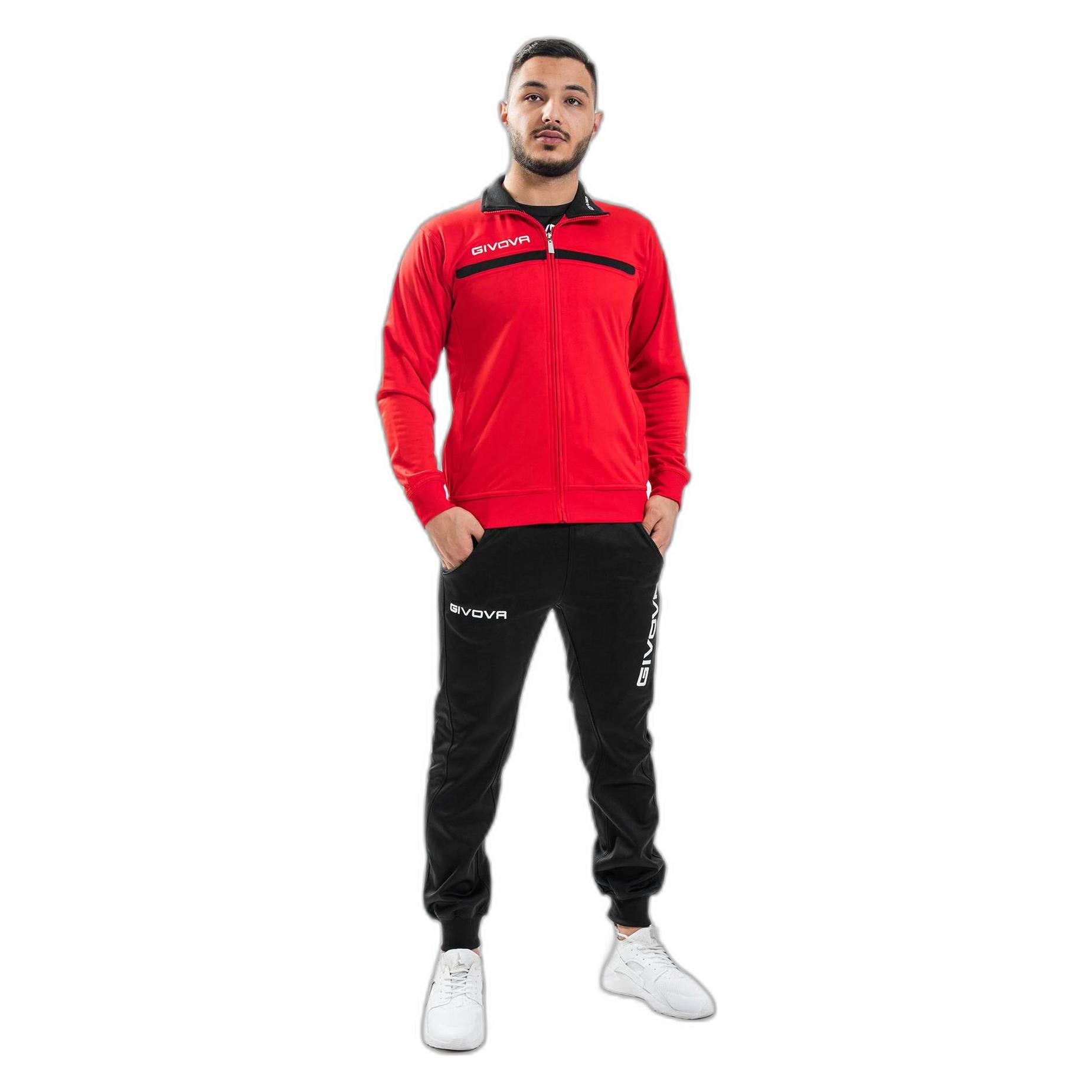 Givova, Herren, Trainingsjacken, Tuta One Trainingsanzug (L), Rot, Schwarz, L