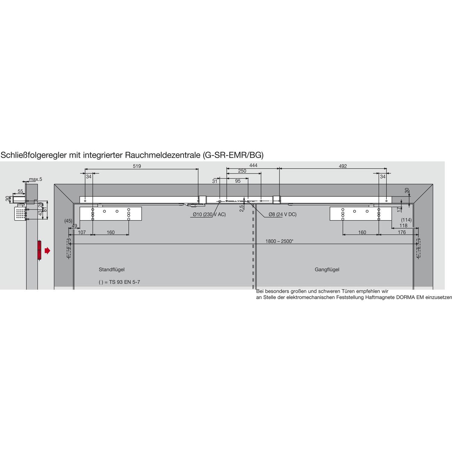 Dormakaba, Türöffner + Türschliesser, Türschliesser TS 93 G GSR/EMR2-BG-V,EN 2-5, Gleitschiene, silber