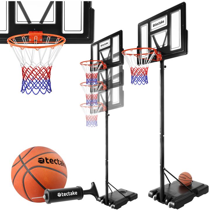 tectake Panier de basket Dirk, hauteur de panier 234-302 cm, avec ballon et pompe