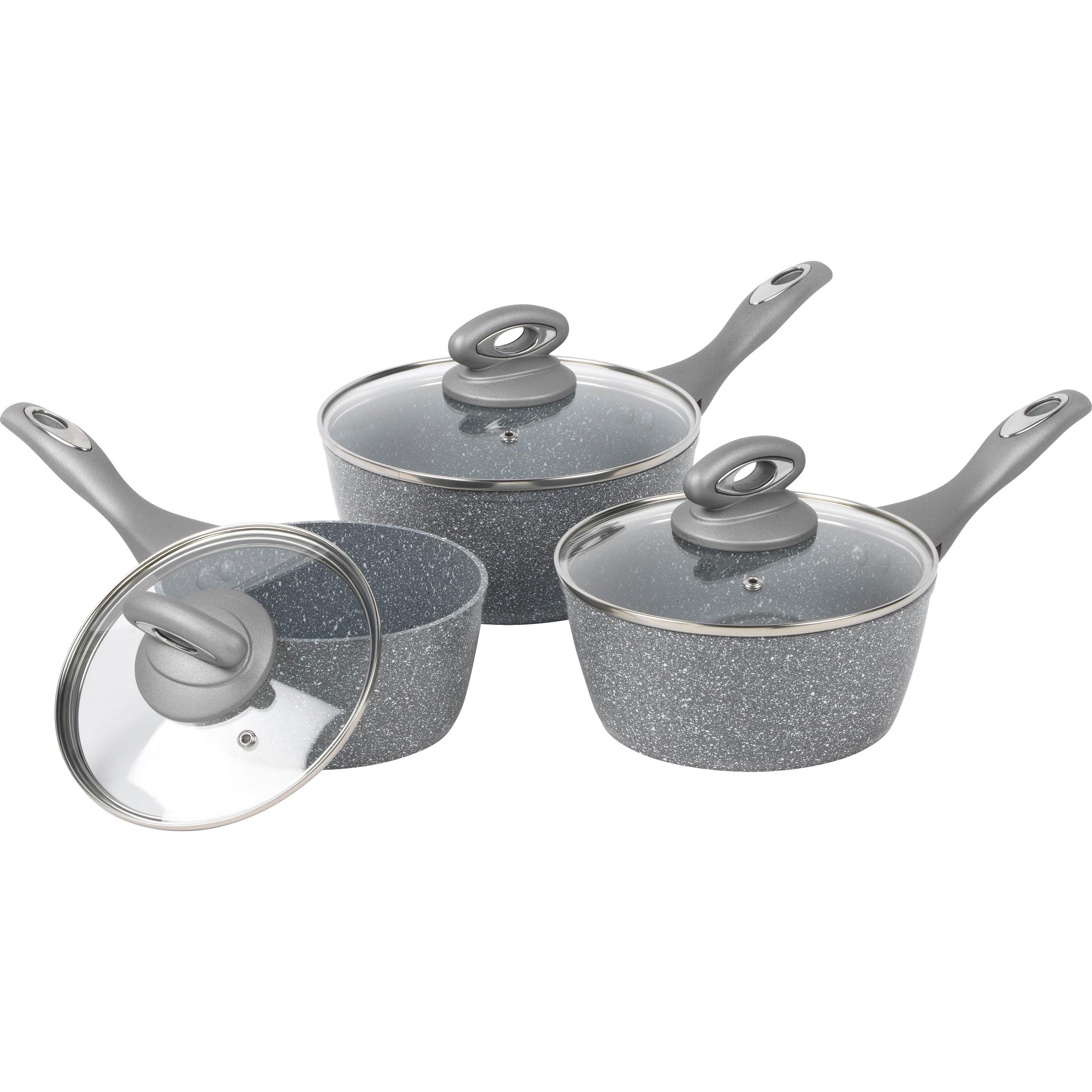 Salter BW02986G1EU7 Marblestone 3-Piece Saucepan Set - 16/18/20cm, Padella + Pentola, Grigio