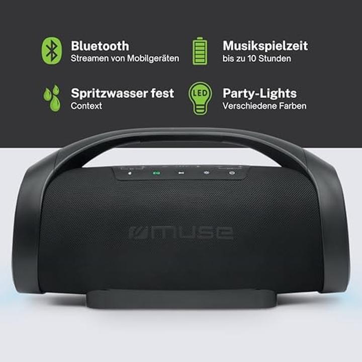 Actual product image Muse Portable Bluetooth Speaker Splash Proof, Black (10 h, Rechargeable battery operated)