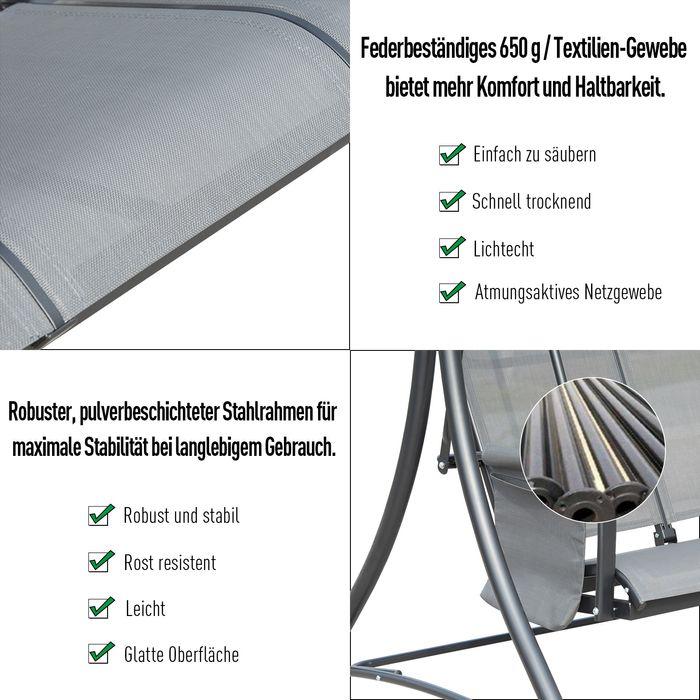 Image du produit Swisshandel24 Balançoire hollywoodienne 3 places, balançoire de jardin avec toit solaire, banc de balançoire avec