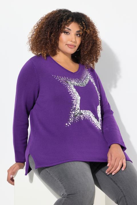 Produktbild Ulla Popken Pullover, Pailletten-Stern, V-Ausschnitt, Langarm (46, 48)
