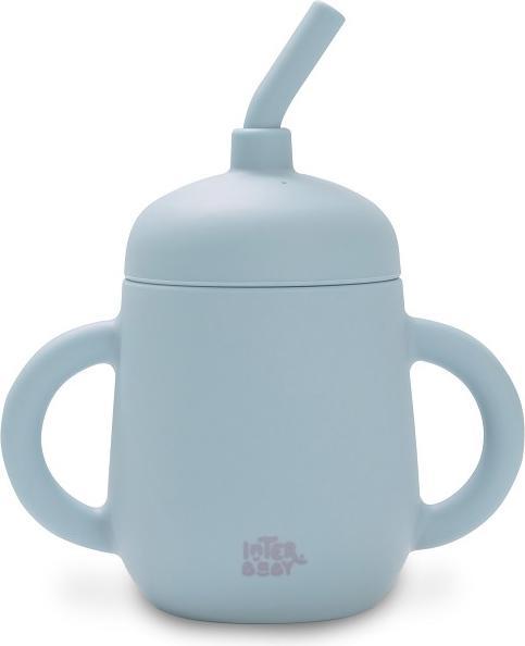 Interbaby Gobelet Anti-Trop + Paille De Silicone- Bleu Gris