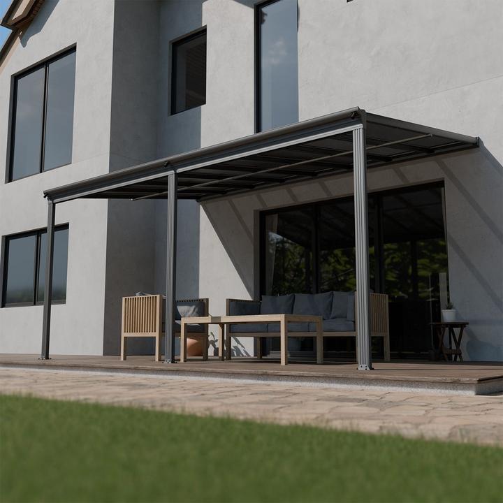 Image du produit Juskys Aluminium Terrassendach Borneo 4,9x3m mit Doppelsteg-Platten - Dunkelgrau