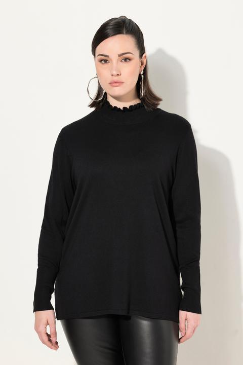 Actual product image Ulla Popken Pullover, gekräuselter Stehkragen, Langarm mit Knöpfen (50, 52)
