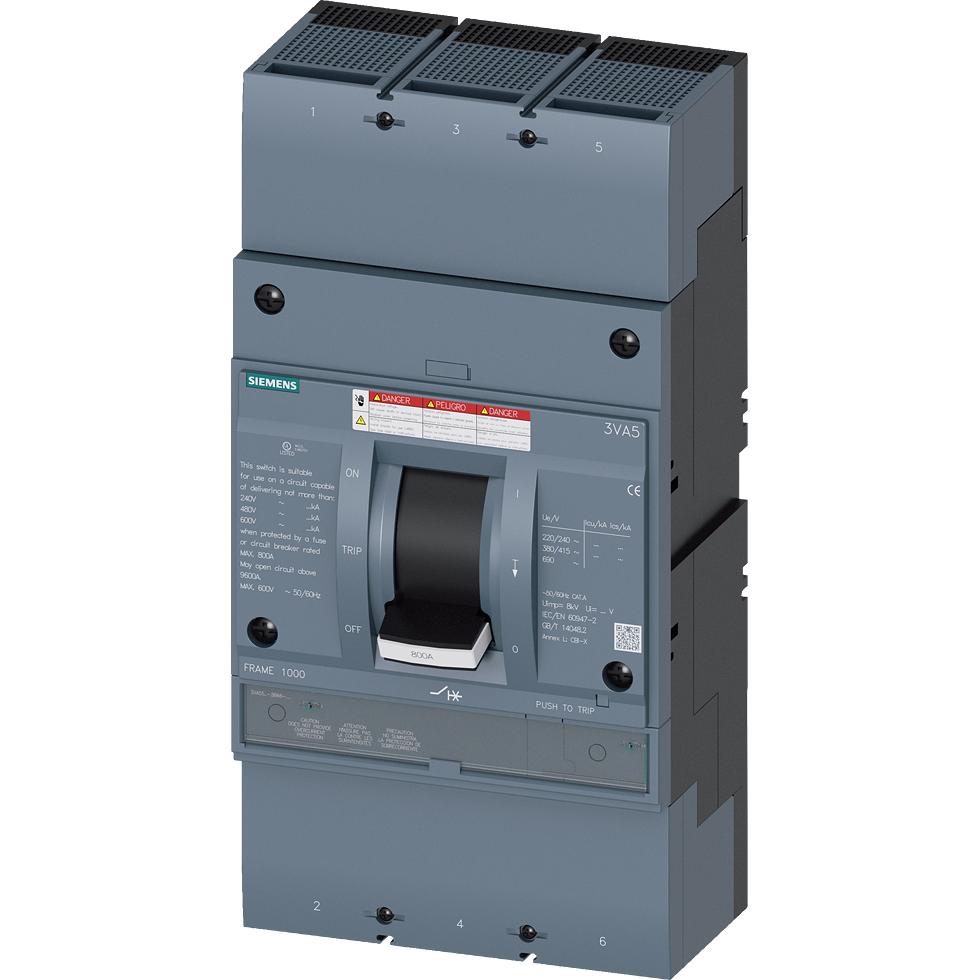 Siemens molded case switch 3VA5 UL Frame 800 Max. Kurzschl-Ausschaltvermögen 65kA 3VA55800BB660AA0, Taster + Schalter