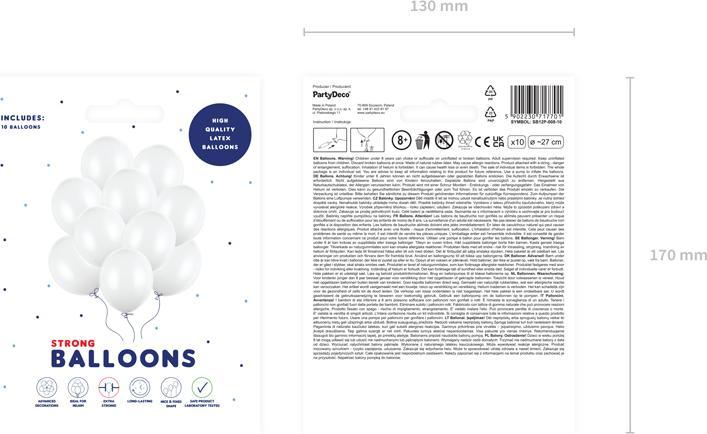 Actual product image Partydeco Strong Balloons 27cm, Pastel Pure White (1 pkt / 10 pc.) (10 x)