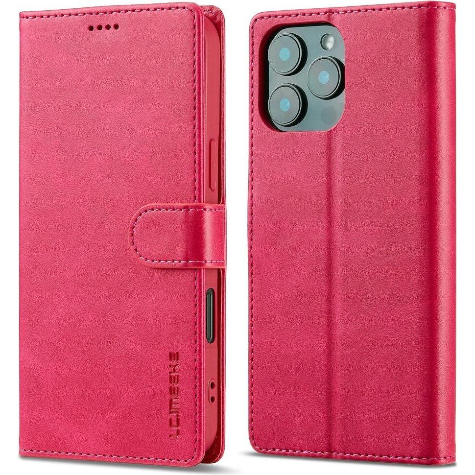LC.Imeeke iPhone 16 Pro - Leder Etui Hülle (Apple iPhone 16 Pro), Smartphone Hülle, Pink