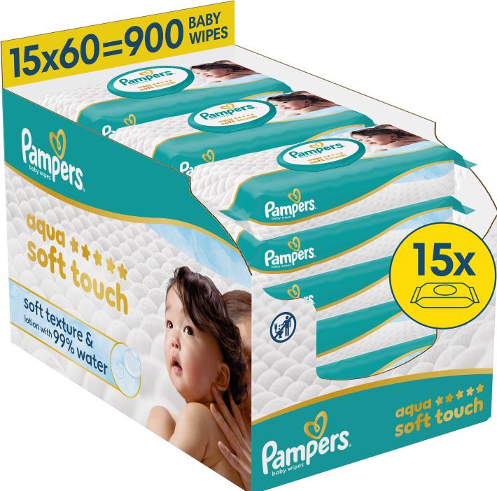 Pampers Feuchte Tücher Aqua Soft touch 15x Feuchttücher 900 Stück