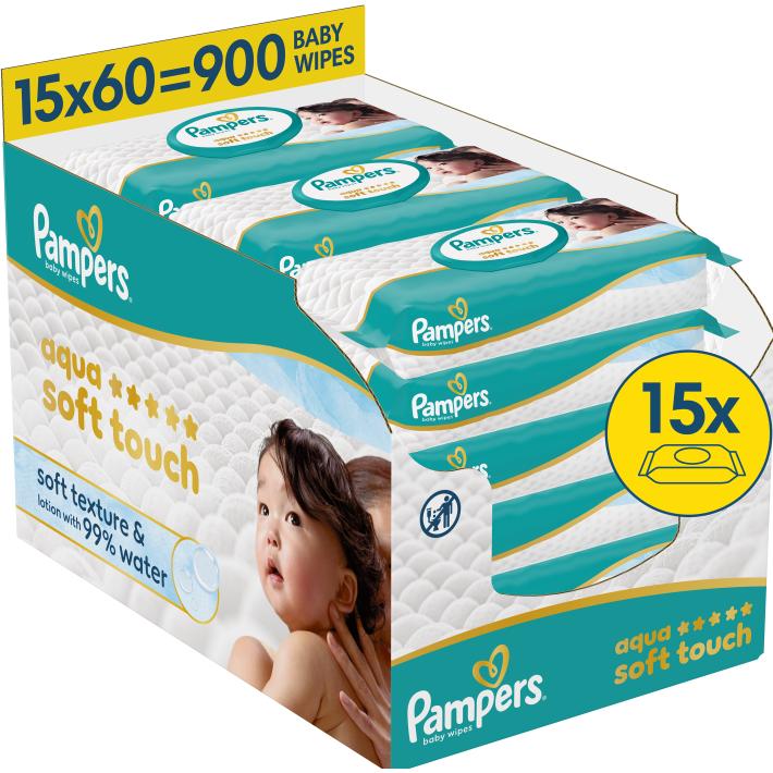 Pampers Feuchte Tücher Aqua Soft touch 15x Feuchttücher 900 Stück