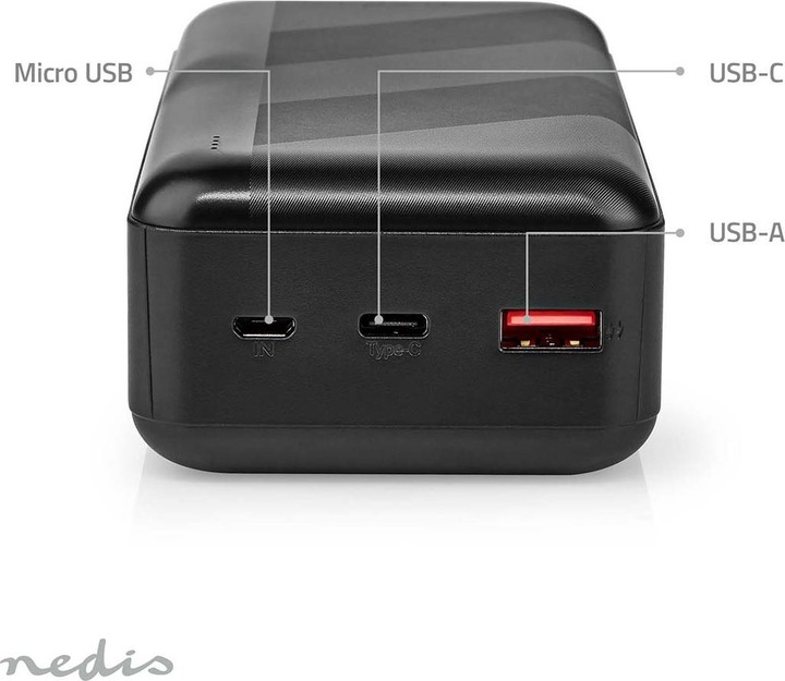 Produktbild Nedis powerbank | 32000 mAh | 2.4 / 3.0 / 3.25 A | Anzahl der Ausgänge: 2 | Ausgangsanschluss: 1x US (32000 mAh, 65 W, 111 Wh)