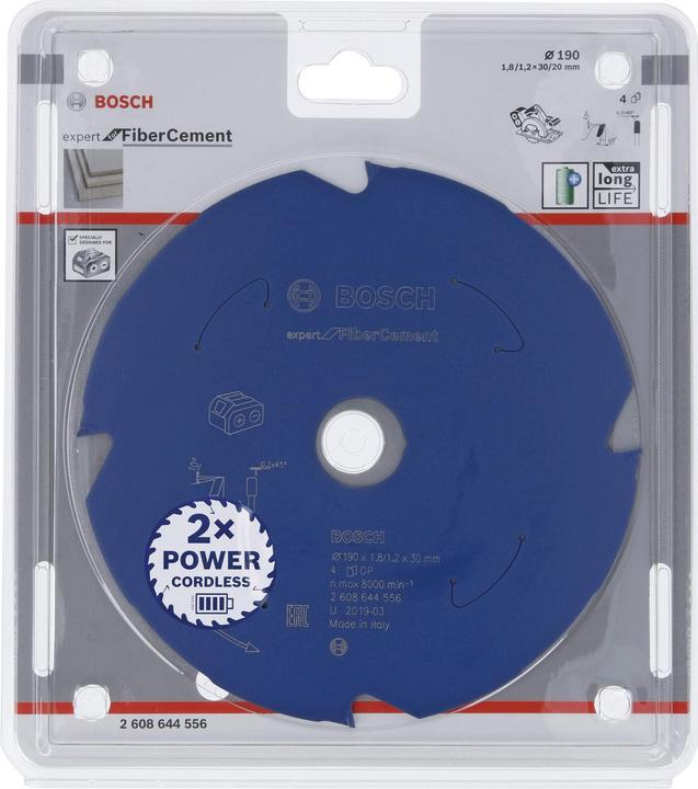 Immagine prodotto Bosch Professional Zubehör Lama circolare a batteria Expert per fibrocemento, 190 x 1,8/1,2 x 30, 4 denti