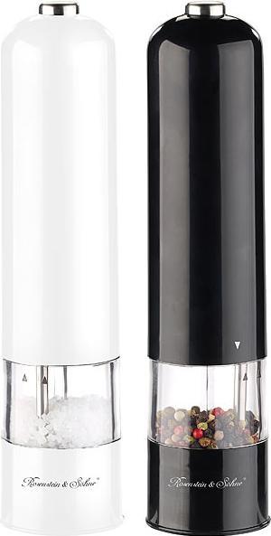 Rosenstein & Söhne Ensemble de 2 moulins à sel et poivre électriques, moulin en céramique, léger, 22,5 cm (Poivre, Sel)