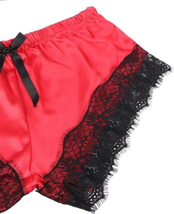 Image du produit Subblime 953966 CHEMISE DE NUIT EN SOIE DOUCE + PANTALON EN DENTELLE NOIR/ROUGE L/XL (S)