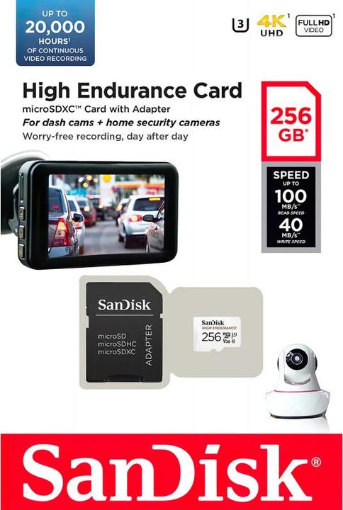 Actual product image Sandisk High Endurance (256 GB, microSDXC, U3, UHS-I)