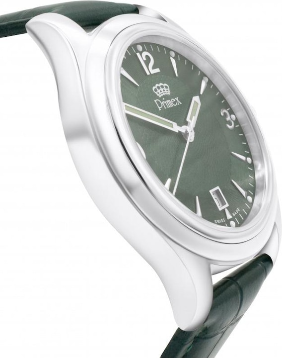 Produktbild Primex Montre Swiss Made - Bracelet Cuir Vert - Cadran Vert - Etanche 50 M (Analoguhr, 210 mm)