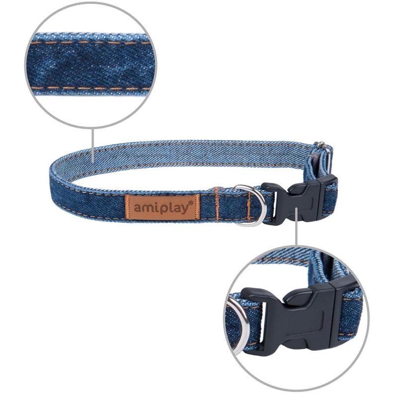 Thumbnail - amiplay Halsband Denim S, 10mm/20-35cm, dunkelblau (S, Hund, Allgemein), Halsband + Leine