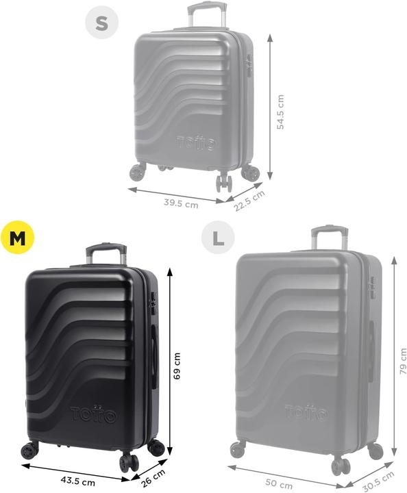 Image du produit Totto Valise cabine spacieuse et robuste avec roues multidirectionnelles et serrure à code intégrée