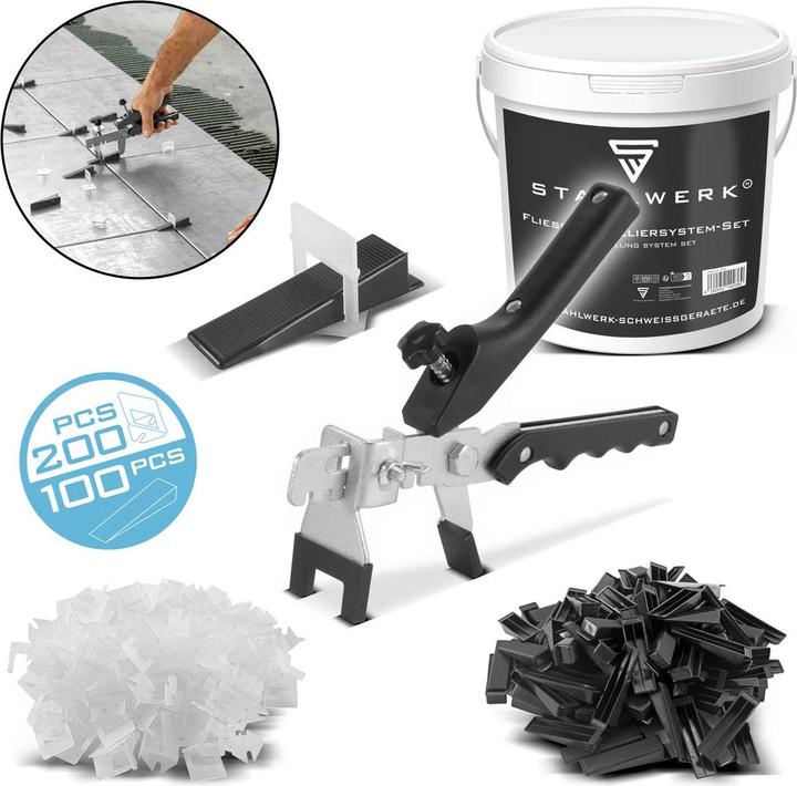Produktbild Stahlwerk Fliesen-Nivellier-Set 200 Zuglaschen für 2mm Fugenbreite Verlegesystem