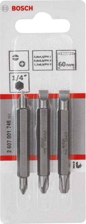Produktbild Bosch Professional Zubehör Doppelklingenbit-Set, 3-teilig, S0,6x4,5, PH1, S0,8x5,5, PH2, S1,2x6,5, PH3,60mm (Kreuz Phillips PH)