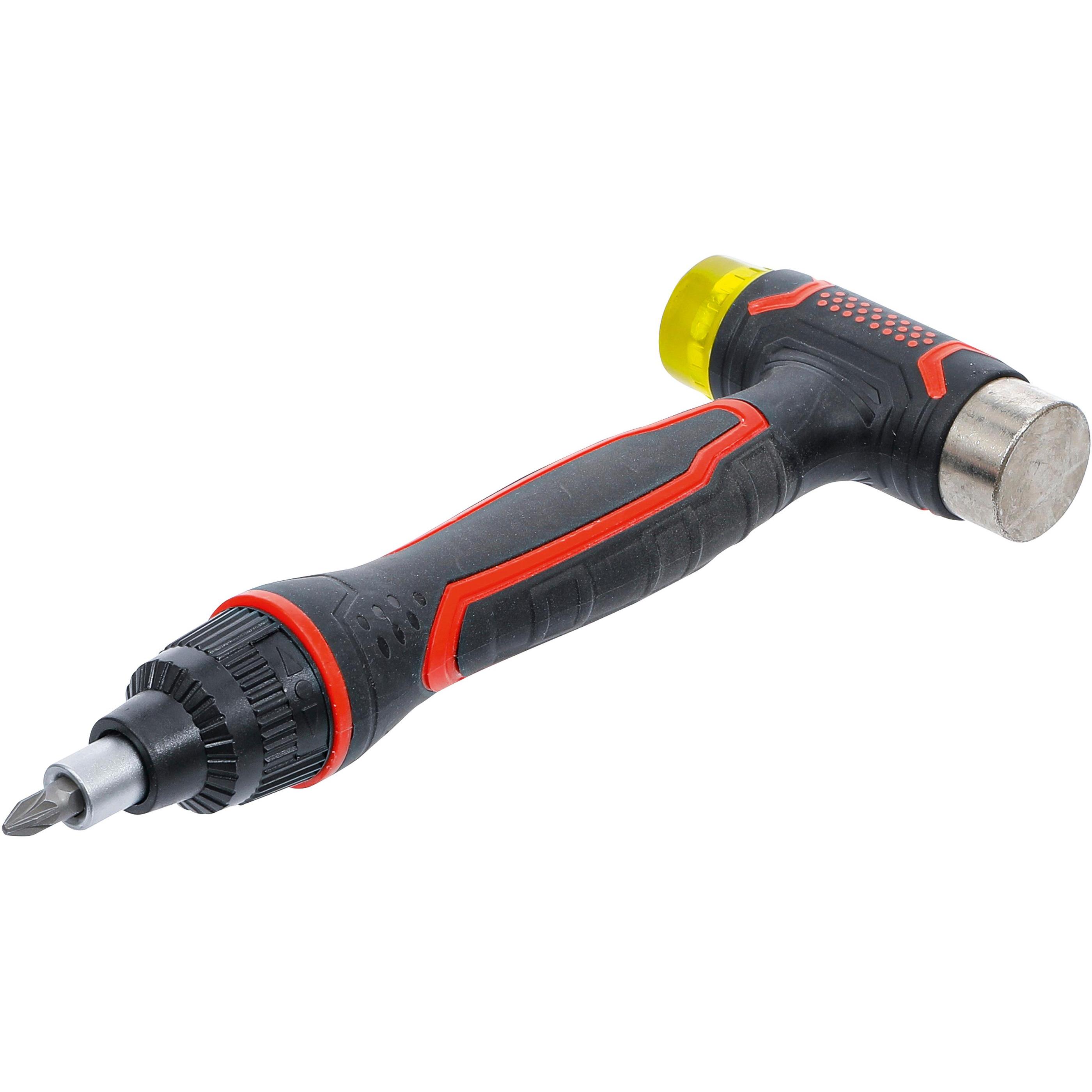 BGS, Türgriff + Fenstergriff, Wechselkopf-Hammer mit Ratschen-Drehgriff für Bits, umschaltbar 3-in-1 (Türgriff)
