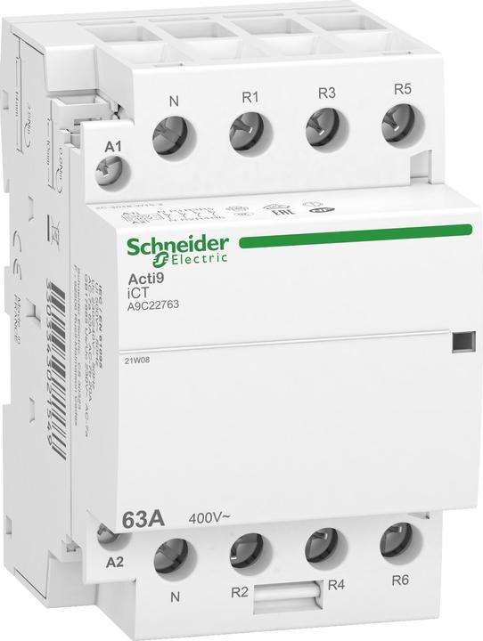 Produktbild Schneider Electric SE A9C22763 InstallationsschÃ¼tz iCT, 63A, 3P+N, 4-Ãffner Kontakte, 220/240V 50Hz