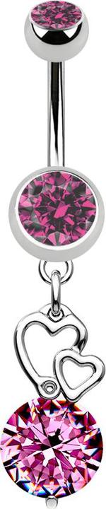 Immagine prodotto Star Piercing Banana in argento con ciondolo doppio cuore in cristallo rosa (senza ottone, Acciaio chirurgico 316L)