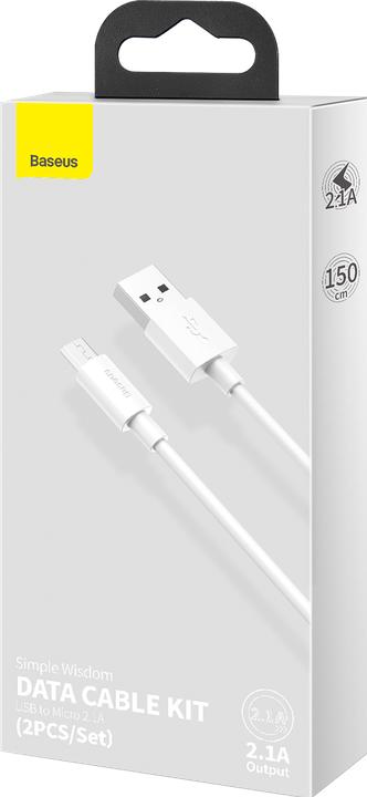 Produktbild Baseus Simple Wisdom Data Cable Kit USB to Micro 2.1A (2PCS/Set) 1.5m White (1.50 m)