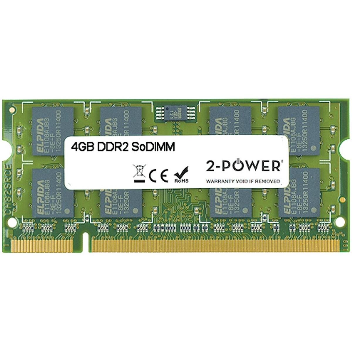 2-Power 4GB DDR2 800MHz SoDIMM (1 x 4GB, 800 MHz, DDR2-RAM, SO-DIMM), Memoria RAM, Verde
