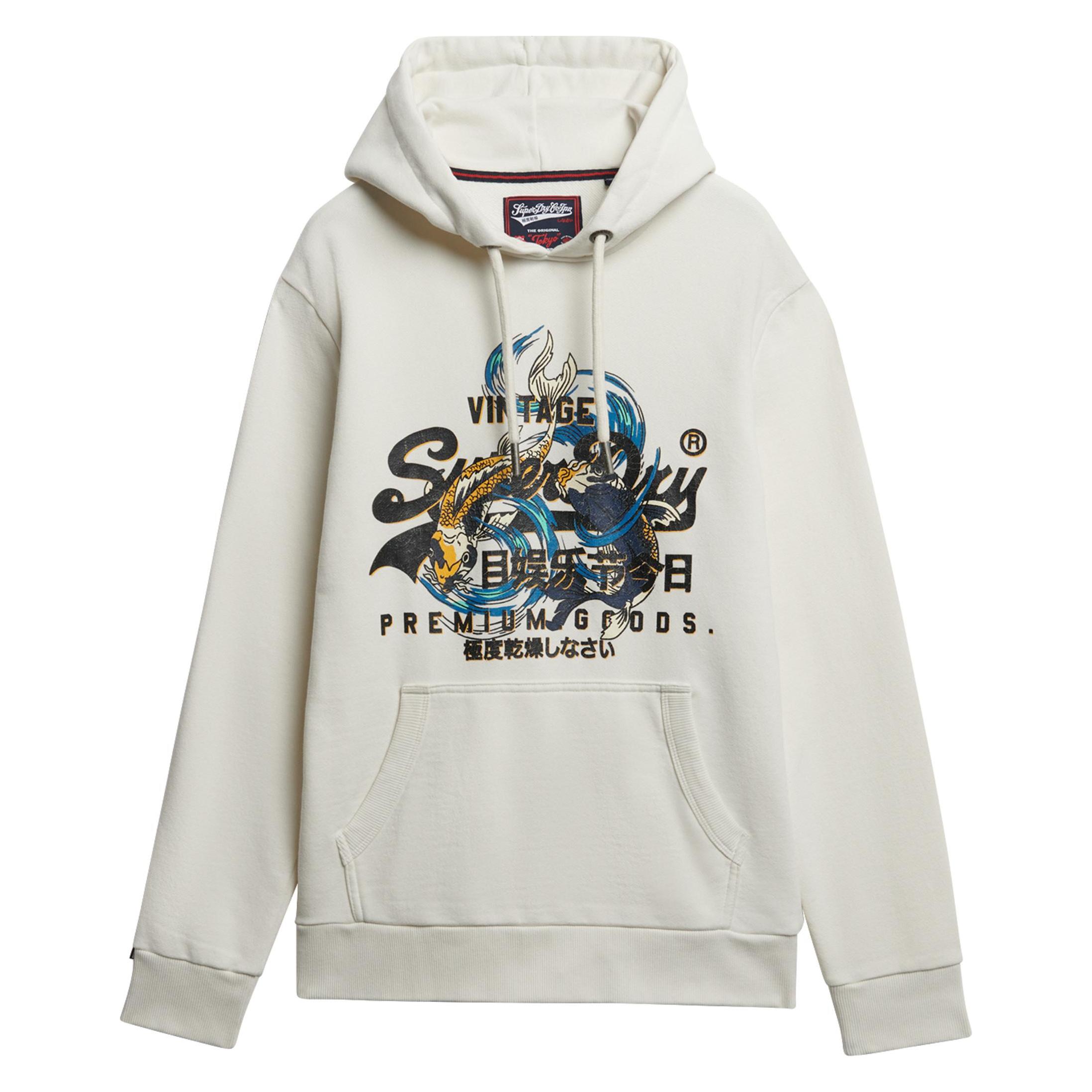 Superdry, Herren, Pullover, Vi Tokyo Relaxed Hood, Weiss, Grau, (M)
