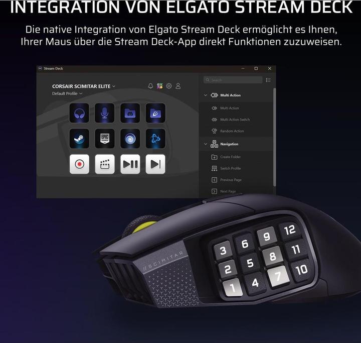 Actual product image Corsair Gaming-Maus Scimitar Elite Wireless SE, Maus Features (Wireless)