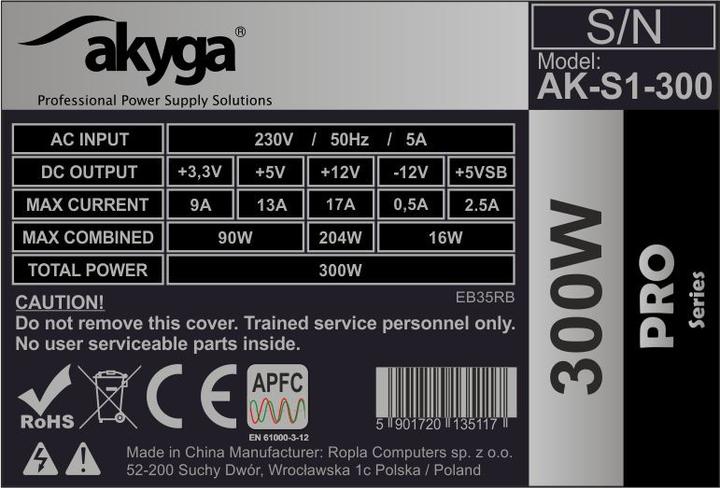 Image du produit Akyga Alimentation électrique PRO AK-S1-300 (300 W, passif, 80 mm) (300 W)
