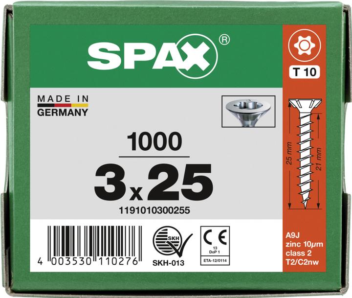Produktbild Spax Spanplattenschrauben SK T10 3,0x25 mm (1000 Schrauben pro Stück)